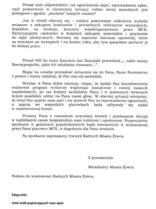 List do Burmistrza Miasta Żywca w sprawie ograniczania dostępu do kultury - strona 2